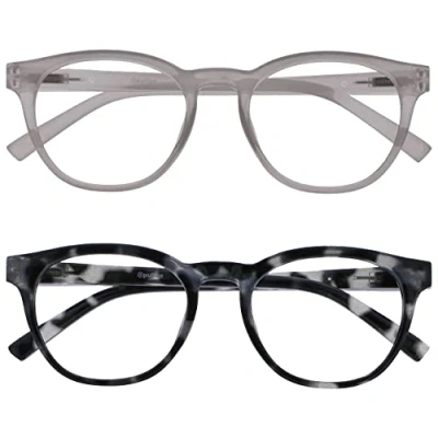 Immagine di OPULIZE Blu Lesebrille Blaulichtfilter 2er Pack Cool Rund Rahmen Federscharniere Verbessern Den Schlaf Computer Gaming Entspiegelt Eis Schwarz Herren Damen BB5 CW +3.50