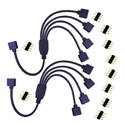 Immagine di LITAELEK 2pcs Cavo Splitter LED 4 Pin 1 a Divisore Striscia Distribuzione to Y Nastro Connettore Angolare Connector Prolunga per SMD 5050 3528 2835 RGB Strip, Nero