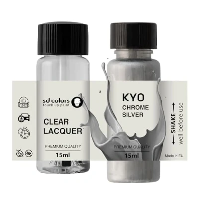 Immagine di SD COLORS KY0 Vernice per ritocchi, 15 ML, riparazione graffi e scheggiature, codice colore KY0, colore: argento cromato (vernice + laccetto)