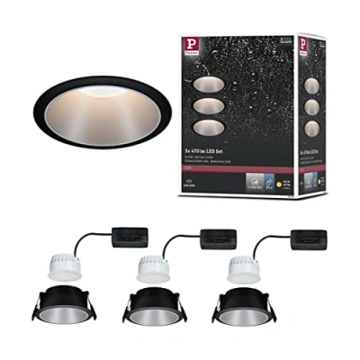 Immagine di Paulmann 93408 Cole Coin Lampada da incasso Kit 3 LED (monocolore) 18 W Nero, Argento