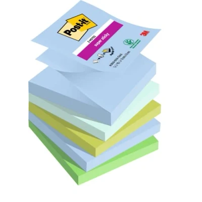 Immagine di Post it Foglietti Super Sticky Z Notes, Collezione Oasis, Confezione da 5 blocchetti, 90 Fogli/blocco, 76 mm x mm, Colori Azzurro, Verde Extra Adesivi per Appunti, Elenchi &amp; Promemoria
