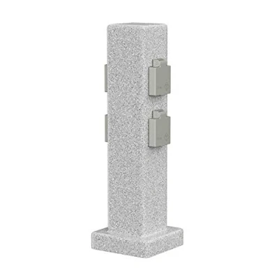 Immagine di ledscom.de Colonna di presa da giardino POCK per esterni, IP44, a 4 vie, grigio (effetto pietra), angolare, 40 cm, corrente esterno, giardino, torre