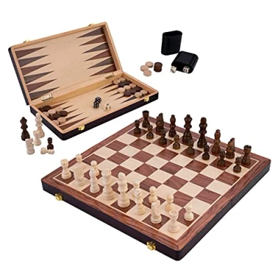 Immagine di Engelhart 150208 Set di Scacchi/Backgammon Reversibile in Legno con Vassoio Pieghevole Pezzi Inclusi (38,5 cm)