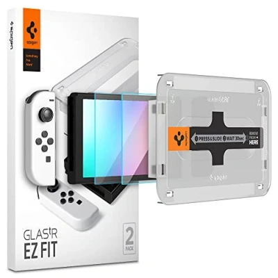 Immagine di Spigen Glas.tR EZ Fit Vetro Temperato compatibile con Nintendo Switch OLED 2021, 2 Pezzi, Installazione Facile, Cristallino, Anti graffio, Durezza 9H Pellicola prottetiva