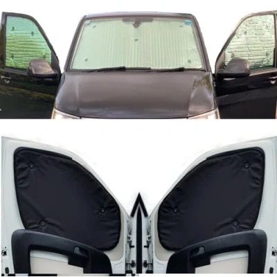 Immagine di Parasole Parabrezza Auto Interno Compatibile con Renault Trafic (2000 2014)(Set Anteriore) Dorso Nero,Reversibile e Termico