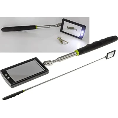 Immagine di ChiliTec Specchio telescopico con illuminazione a LED, allungabile, 28 88 cm, impugnatura morbida, orientabile