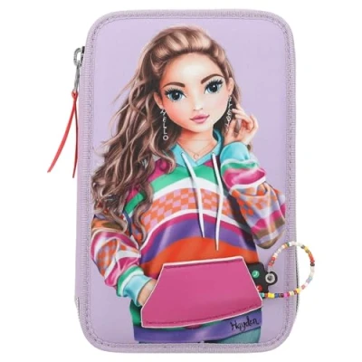 Immagine di Depesche 12842 TOPModel Joy 3 Scomparti in Viola, con Motivo a Modella, Astuccio matite Colorate, Righello, Forbici e Molto Altro, Multicolore