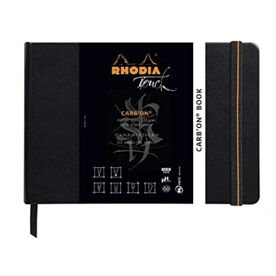 Immagine di RHODIA TOUCH 116116C Taccuino Rigido Carb&#039;On Book A5 112 pagine Carta Clairefontaine Uni nera 120 g/m Doppia grana adatta alle Tecniche Secche, matita, sanguigna,pastello