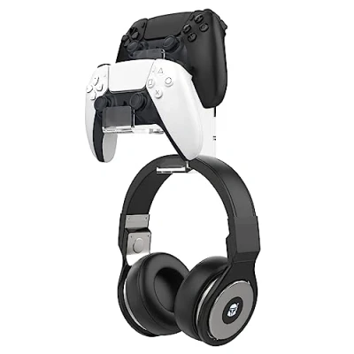 Immagine di MoKo Supporto per Cuffie, Porta Cuffie da Parete, Compatibile con PS3, PS4, PS5, PC, Steam, Switch Universale, Controller in Alluminio, Trasparente