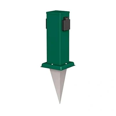 Immagine di ledscom.de Presa da giardino a colonna Polly con picchetto terra per esterni, IP44, 2 gang, verde, quadrata, 27cm