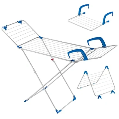 Immagine di KADAX Stendibiancheria Multifunzione 3 in 1, da Pavimento Acciaio con Design Modulare, Stendino Pieghevole Ringhiera (Bianco)