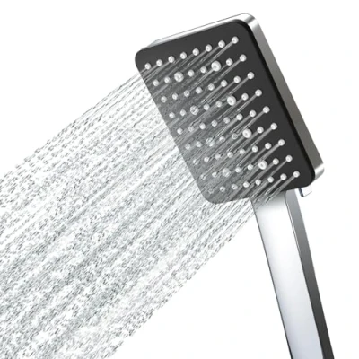 Immagine di Newentor soffione doccia, doccia grande, a risparmio acqua, ad alta pressione, rettangolare con 6 tipi di getto (soffione senza tubo), nero opaco
