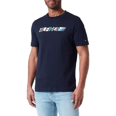 Immagine di Tommy Hilfiger T shirt Maniche Corte Uomo Multicolour Tee Scollo Rotondo, Blu (Desert Sky), S