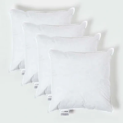 Immagine di HOMESCAPES Confezione da 4 cuscini in piuma d&#039;anatra, 45 x cm, imbottitura interna con fodera 100% cotone a prova di piuma, ipoallergenica, certificato RDS, lavabile lavatrice