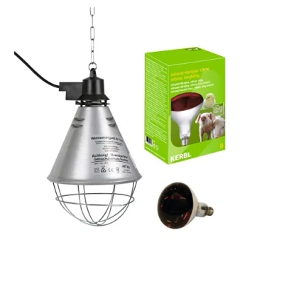 Immagine di Kerbl Kit Lampada a Raggi Infrarossi Riscaldante da 250 W + Riflettore Portalampada con Griglia di Protezione, Catena per Il Fissaggio e Cavo 2.5m