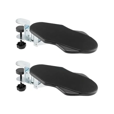 Immagine di QWORK® Set di 2 Poggiabraccio Ergonomico da Scrivania, Prolunga Scrivania per Supporto Bracciolo e Gomito, Rotazione 180 Pieghevole a 90