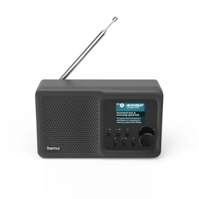 Immagine di Hama DAB radio digitale con Bluetooth e batteria DR5BT (scatola portatile, mobile DAB/DAB+/FM, display a colori, funzionamento semplice, USB C, 8 ore, piccolo, Aux) nero