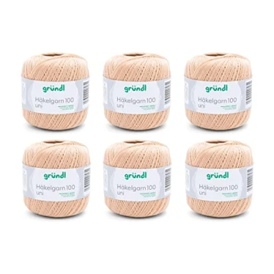 Immagine di Filo per uncinetto Gründl 100 (filo di cotone mercerizzato lavorare all&#039;uncinetto 566 m, misura dell&#039;ago: 1,5 2), cotone, sabbia, 6 x g