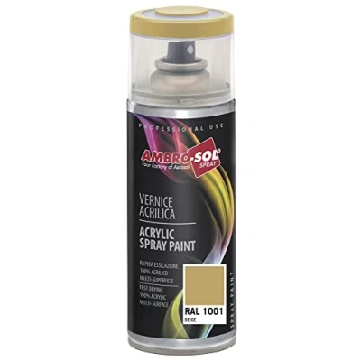 Immagine di Ambro Sol V4001001 Smalto Acrilico Multiuso, Vernice Brillante per Interni ed Esterni, Bomboletta da 400 ml, Beige