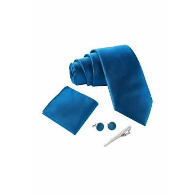 Immagine di Massi Morino Cravatta Blu reale e fazzoletto da uomo con camicia gemelli, parure fermacravatta set I Accessori sposa Cravatte Elegante Confezione Regalo