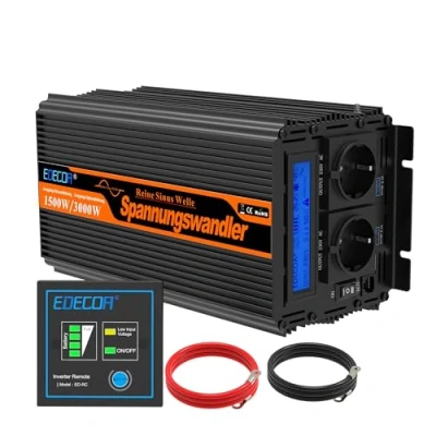 Immagine di EDECOA Inverter Onda Pura 24v 220v 1500w Transformatore con telecomando e 2x USB Invertertitore di tension picco momentaneo 3000w convertitore potenza per camion