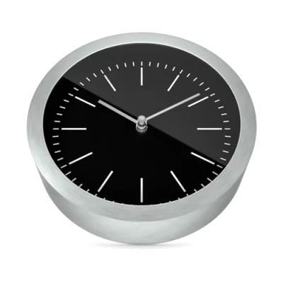 Immagine di Mebus orologio da parete 2 in 1 e tavolo con cassa alluminio spazzolato, senza ticchettio, grazie al preciso movimento quarzo, nero/argento, 15 cm piccolo