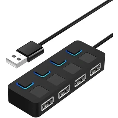 Immagine di Hub USB 2.0, Ciabatta multipresa USB, 4 Porte con Singoli Interruttori ON/OFF e Spie LED, per PS4/PS5, PC da gioco, laptop, stampante, MacBook