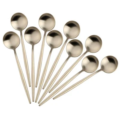Immagine di Bisda Oro Chiaro Cucchiaino Acciaio Inossidabile 18/10 da caffè, Giro Mini Torta Cucchiaio Opaco Lucidato Set di 10