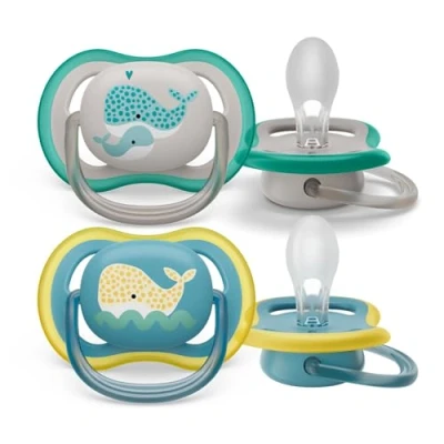 Immagine di Philips Avent ultra air, ciucci leggeri e traspiranti per bambini dai 18 mesi in su, senza BPA, con pulsante fluorescente, confezione da 2 (modello SCF349/24)