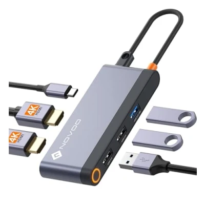 Immagine di NOVOO Hub USB C Tripler Display 6 in 1 a Dual HDMI, docking station Monitor, 100W PD, 3 x USB, Dock per Dell, HP, Lenovo, ASUS, Microsoft