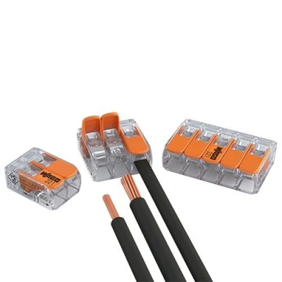 Immagine di 30er Set Wago morsetti di collegamento 15x 2 fili 10x 3 5x 5 con leva 0,2 4 qmm design piccolo, trasparente