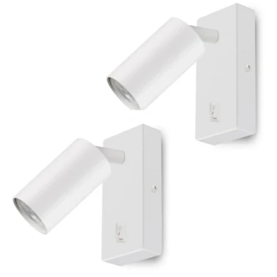 Immagine di Maclean Applique MCE369 GU10 con interruttore Max. 40W design moderno per soggiorno, camera da letto e corridoio 55x100 millimetri (Bianco, 2 pezzi lampadine bianco neutro 7W)