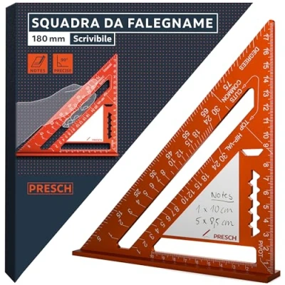 Immagine di Presch Squadra da falegname 180mm Superficie di scrittura innovativa Alluminio fresato ad alta precisione per angoli 90 permanentemente precisi Rivestimento resistente realizzato con cura