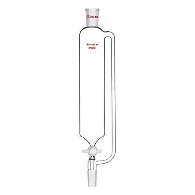 Immagine di stonylab Imbuto di Pressione Equalizzante, Erogazione in Vetro Lab Borosilicato Equal Press Funnel con Tappo Arresto PTFE per Laboratorio (500ml, 24/40 Joint)