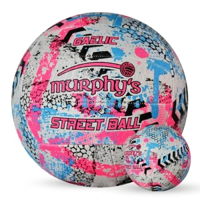 Immagine di Murphy&#039;s Gaelic Street Trainer, Palloni da calcio in gomma vulcanizzata resistente, impugnatura a lunga durata per superfici dure, misura 5, bianco/rosa/ciano