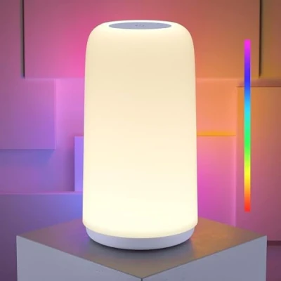 Immagine di ROOTRO lampada da comodino a LED touch dimmerabile, [design elegante e modalità RGB] 3 livelli di luminosità, tavolo per camera letto, luce bianca calda, intelligente colorata