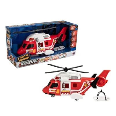Immagine di Teamsterz Mighty Machines Elicottero di salvataggio antincendio con luci e suoni realistici Set auto giocattolo per bambini dai 3 anni in su