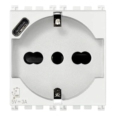 Immagine di Vimar 19210.USB.B Arké Presa 2 Moduli SICURY 2P+T 16 A 250 V Universale Standard Italiano P40 euscita USB Tipo C 5V e 3 per la Ricarica Rapida, Bianco