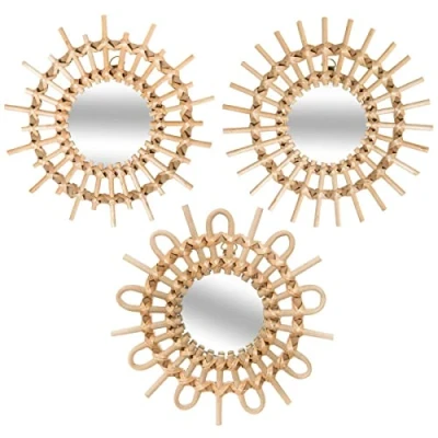Immagine di ATMOSPHERA CREATEUR D&#039;INTERIEUR Set di 3 specchi in rattan soleil d28cm