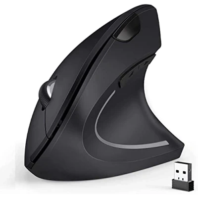 Immagine di BeWishes Mouse ergonomico, verticale wireless ottico 2,4G con 6 pulsanti 3 DPI regolabile 800/1200/1600 per laptop, PC, computer, desktop, notebook ecc.