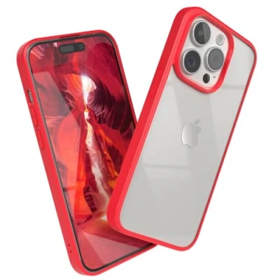 Immagine di EAZY CASE Clear Hybrid Bumper Cover Compatibile con iPhone 15 Pro, Custodia Ultra Antiurto, Resistente agli urti e ai graffi, Sottile Protezione per Fotocamera, Case, Rosso