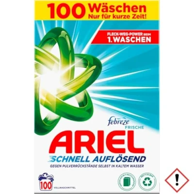 Immagine di Ariel Con la freschezza di Febreze, detersivo in polvere a rapida dissoluzione 6 kg, 100 lavaggi