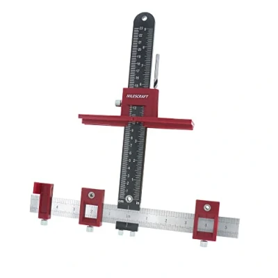 Immagine di Milescraft 1340 hardware Jig guida per trapano regolabile installare rapidamente maniglie di armadio/cassetto, manopole e tiri. Modello armadietti, maschera foratura legno,