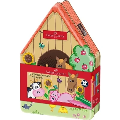 Immagine di Faber Castell 155539 set di pennarelli Connector Farm, confezione da 18 in metallo, lavabile, colorare per bambini