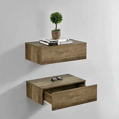 Immagine di [en.casa] Set di 2 Comodini Sospesi Mensole da Parete con Cassetto Integrato Mobiletti Salvaspazio per Camera Letto Ingresso Soggiorno 46x30x15 cm Effetto Legno