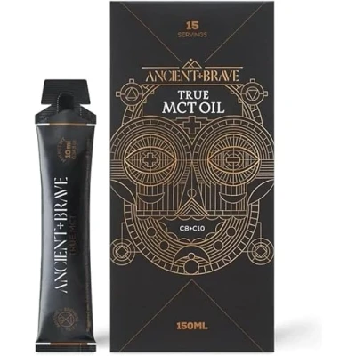 Immagine di Ancient + Brave True MCT Oil Sacchetti 15 x 10 millilitri Blend C8, C10, 100% Cocco Supporto per digiuno intermittente, Keto, Paleo e Nootropico Vegano
