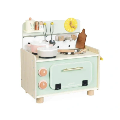 Immagine di Janod Cucinino per bambini in legno Cucina con quattro utensili e 10 accessori inclusi Boutons Rotatifs Sonores Jouet Imitation et Eveil Da 2 anni, J06640