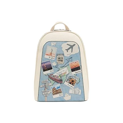 Immagine di DOGO Femme Cuir Vegan Crème Fait Main et Mode Sac à dos Dare to Explore Motif