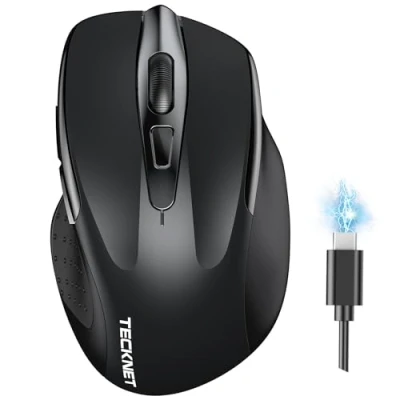Immagine di TECKNET Mouse Bluetooth Ricaricabile, Multi dispositivo Wireless Silenzioso (Tri Mode: BT 5.0/3.0 + 2.4G), 4800 DPI Ergonomico Portatile per Laptops, Mac OS, Android, Windows