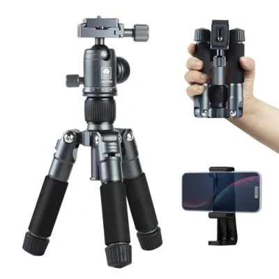 Immagine di SIRUI Mini Treppiede da Tavolo Compatto, 50,8 cm Portatile Piccolo in Alluminio con Testa Sfera a 360 e Supporto per Telefono DSLR, Fotocamera, Telefono, Carico Fino 10kg, AM TT50